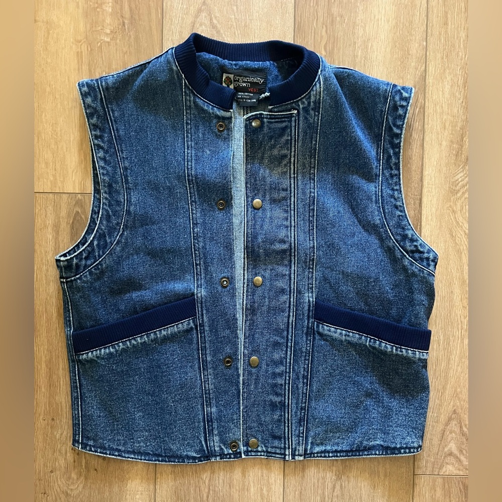 VTG 90s Denim Vest with Navy Accents Vintage Large